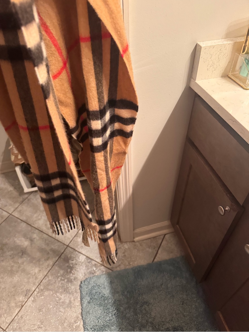 Burberry Camel & Black Check Cashmere Scarf